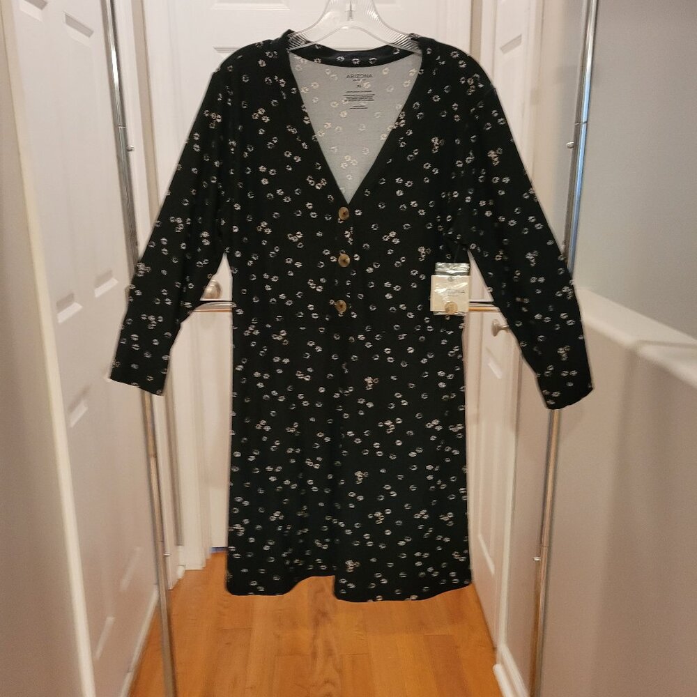 Arizona brand dress. Black floral print . Size xl.  Brand new. Super soft.